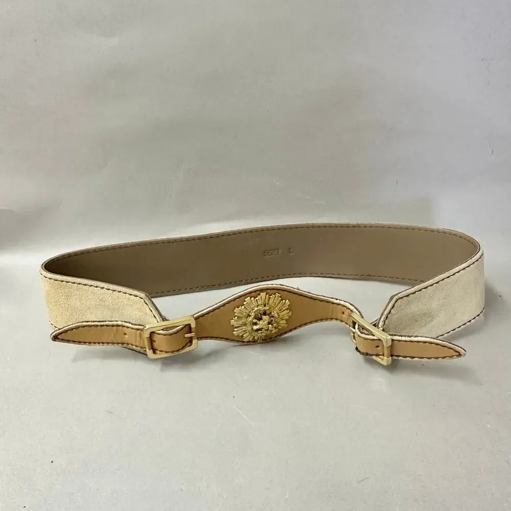 Vintage Suede Leather Waist Belt w/ Gold‎ Lion Medallion Statement Size Large